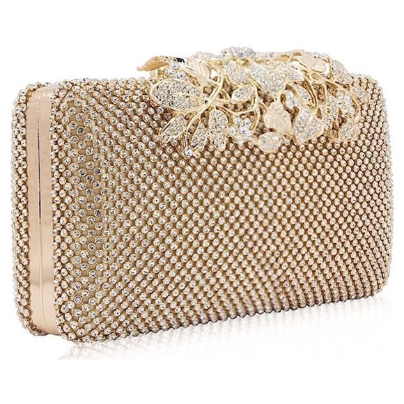 Rhinestone Crystal Clutch Evening Bag with Flower Clasp - Picture 4 of 8